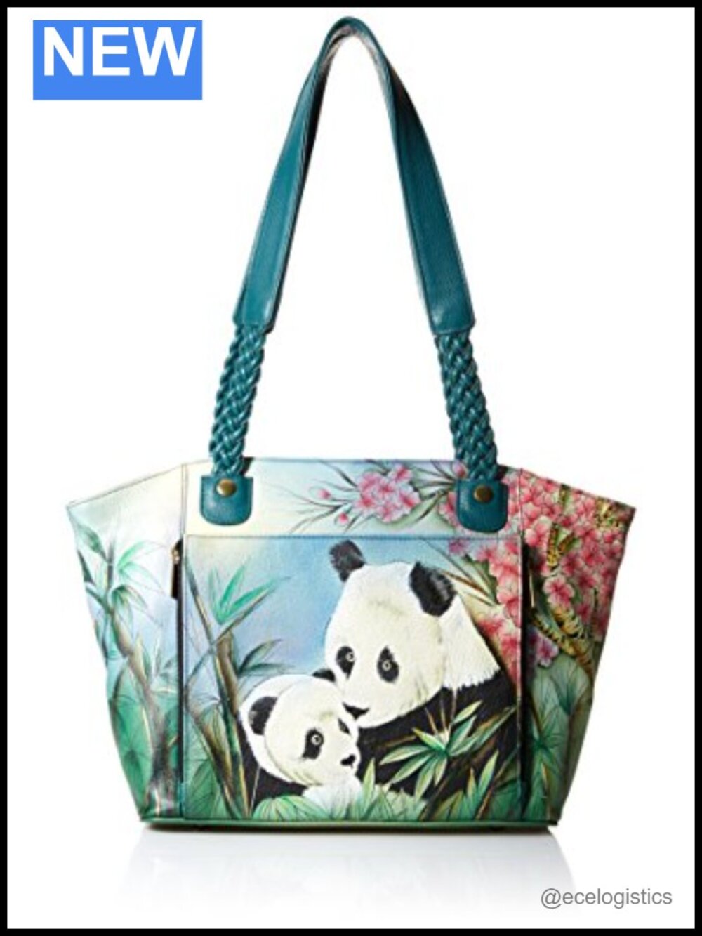 Genuine Leather Hand Painted Animal Print Organizer Tote Hobo